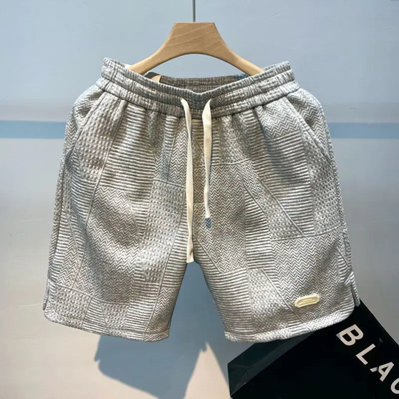 Summer Running Shorts for Men Casual Jogging Sport Short Pants Wave Pattern Solid Color Drawstring Loose Dry Gym Sports Shorts - 3KDyn